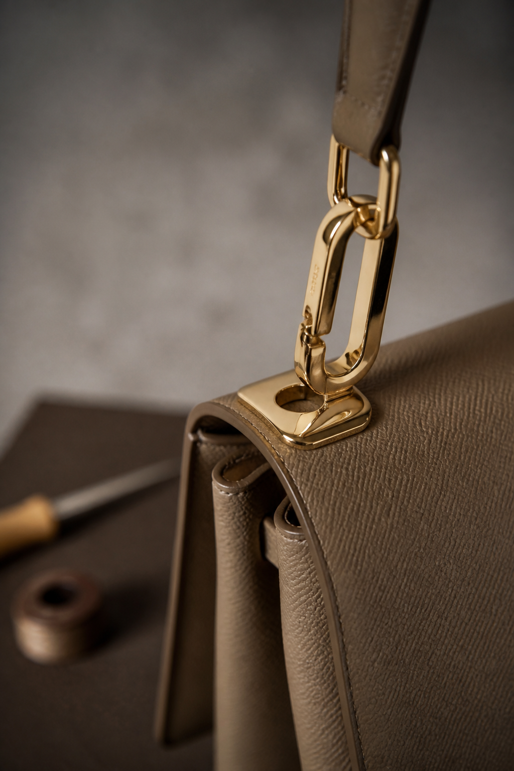 Polished metal hardware on a Pakito bag