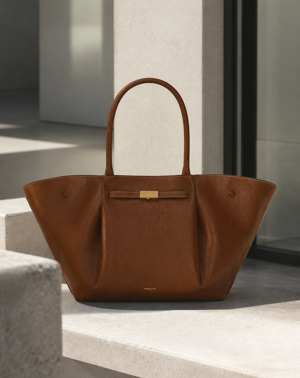 Tote bag displaying its distinctive closure
